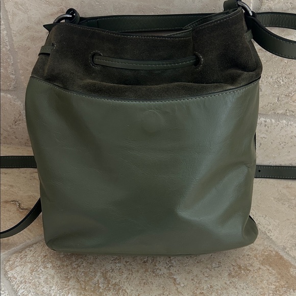 Lodis Elegant Olive Green Leather & Suede Bucket Bag - Picture 5 of 8